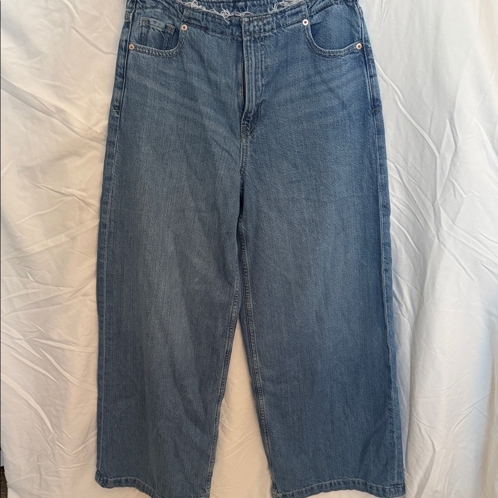 GAP Ultrasoft Denim Wideleg Jeans, Blue Wash, 27R- Baggy Midrise